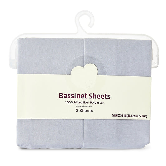 Bassinet Sheet for Baby Boys and Girls, Gray, 2-Pack