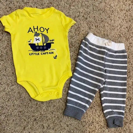 2-Piece 	 2-Piece Carter’s Baby Boy “Ahoy Little Captain”Carter’s Baby Boy “Ahoy Little Captain” Matching Set Size Newborn | Color: Gray/Yellow | Size: Newborn |